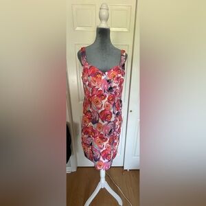 Nanette Lepore Red Orange Sheath Midi Dress Sweetheart Neckline